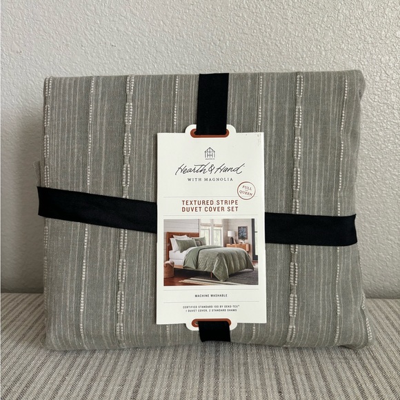 Hearth & Hand Other - NWT 3pc Full/Queen Washed Loop Stripe Duvet Cover Set Sage Green - Hearth & Hand